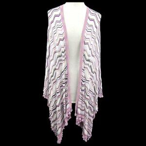 White House Black Market White Purple Chevron Stripe Tassel Trim Shawl Wrap M L
